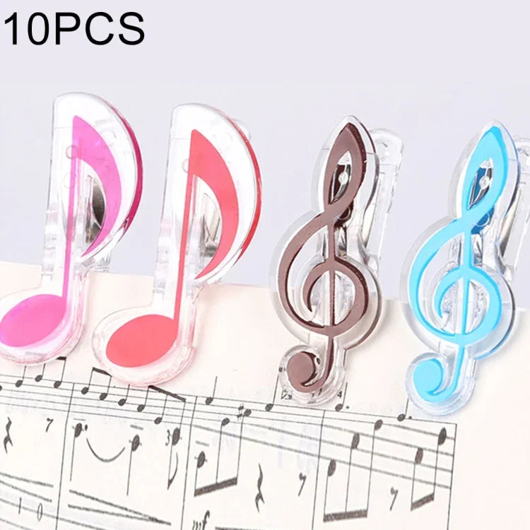10 Stück Buchclips in Form von Musiknoten aus PP-Material und Edelstahl mit Feder, Deluxe-Seitenhalter, zufällige Farbauswahl