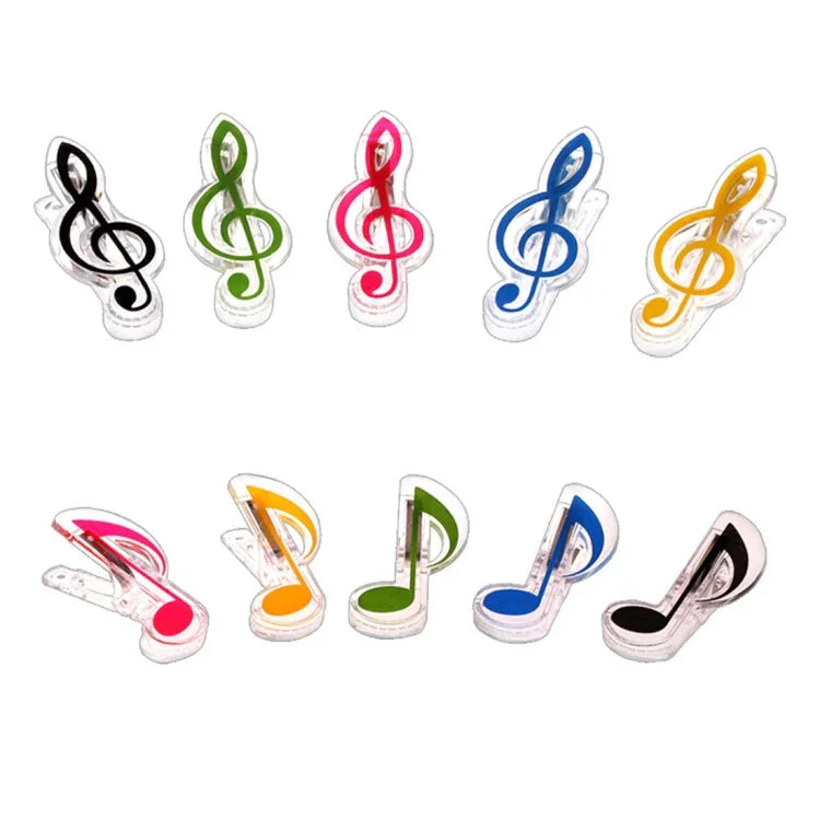 10 Stück Buchclips in Form von Musiknoten aus PP-Material und Edelstahl mit Feder, Deluxe-Seitenhalter, zufällige Farbauswahl