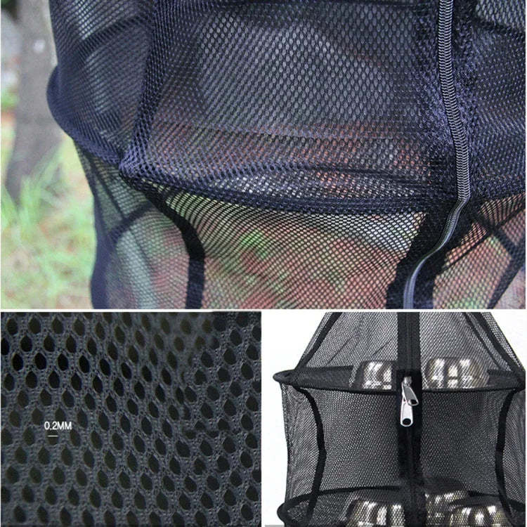 Camping Picknick Klapptisch Geschirr Gemüse Obst Trockennetz Hängendes Netz Geschirrtrockner Regal (Schwarz), Rundes Trockennetz