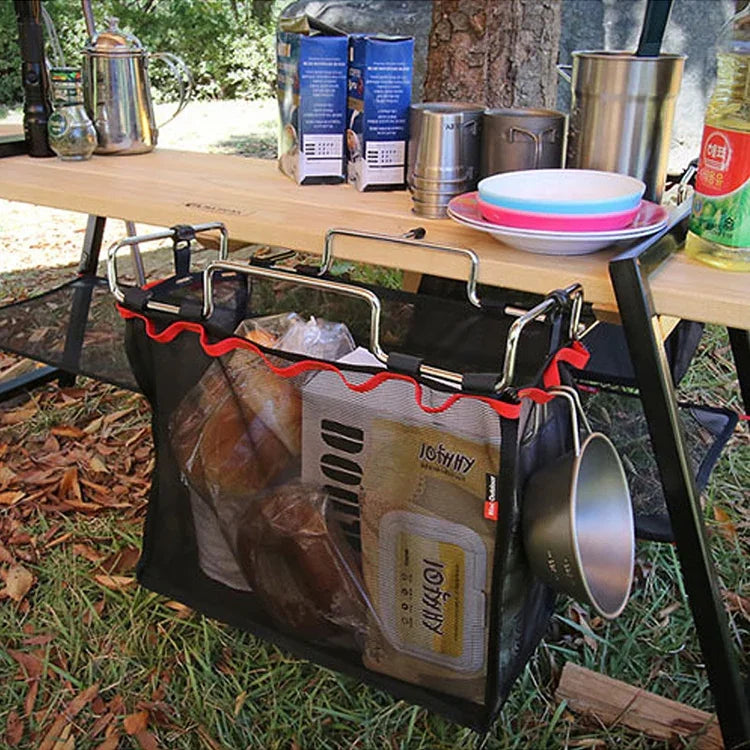 Picknick Camping Faltbarer Mesh-Korb Metallhalterung Kochgeschirr-Organizer Gestell, Kochgeschirrhalter