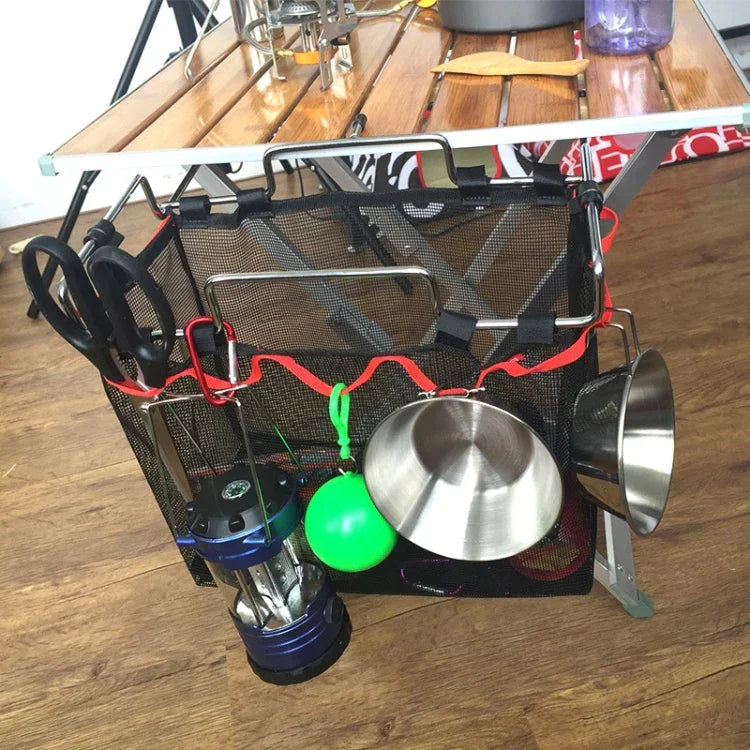 Picknick Camping Faltbarer Mesh-Korb Metallhalterung Kochgeschirr-Organizer Gestell, Kochgeschirrhalter