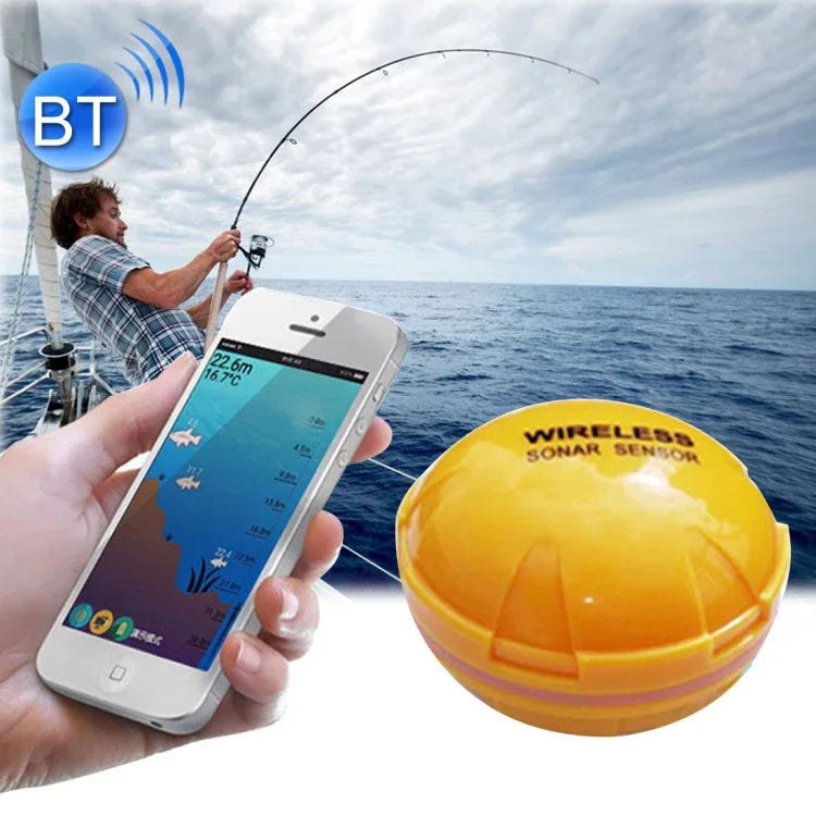 Bluetooth Fischdetektor 125KHz Sonar-Sensor 0,6-36m Tiefenfinder Fischfinder Alarm für iOS & Android Mobiltelefone, Betriebsreichweite: 0,6-36m