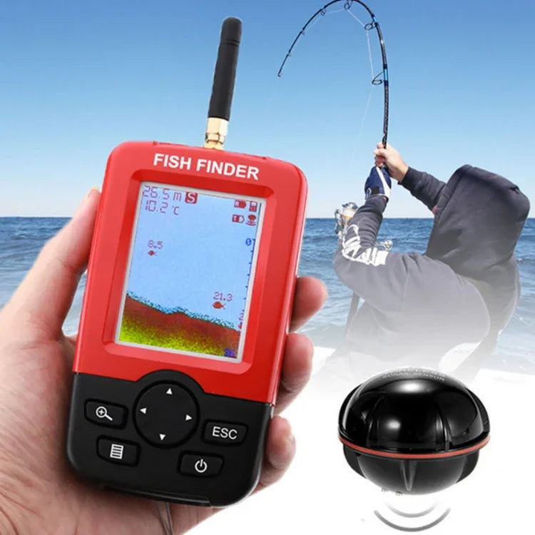 XJ-01 kabelloser Fischdetektor 125KHz Sonar-Sensor 0,6-36m Tiefenfinder Fischfinder mit 2,4 Zoll LCD-Bildschirm & Antenne, eingebauter Wassertemperatursensor, XJ-01