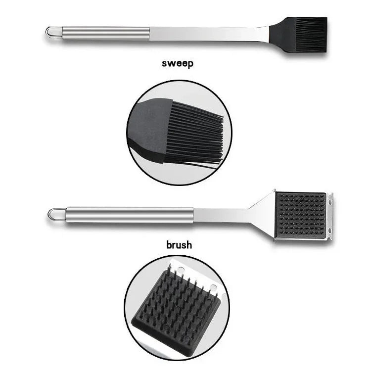 10-in-1 Outdoor-Geschirrset, Camping-Grillgeschirr, Picknick-Werkzeugset mit Thermometer, 10-in-1, mit Thermometer