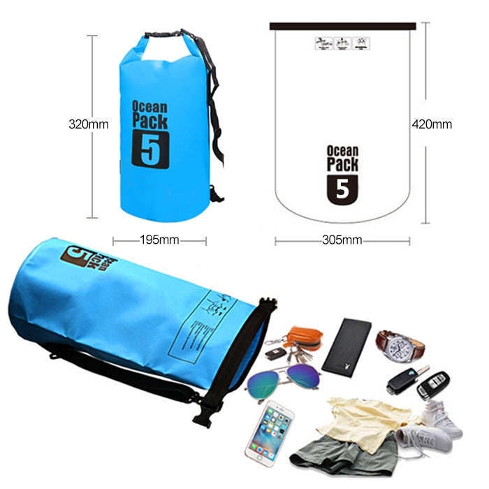 Wasserdichte Outdoor-Einzelschultertasche Dry Bag PVC-Fassbeutel, Kapazität: 5L, Kapazität: 5L (Grün), Kapazität: 5L (Himmelblau), Kapazität: 5L (Gelb), Kapazität: 5L (Schwarz), Kapazität: 5L (Dunkelblau), Kapazität: 5L (Orange), Kapazität: 5L (Pink)