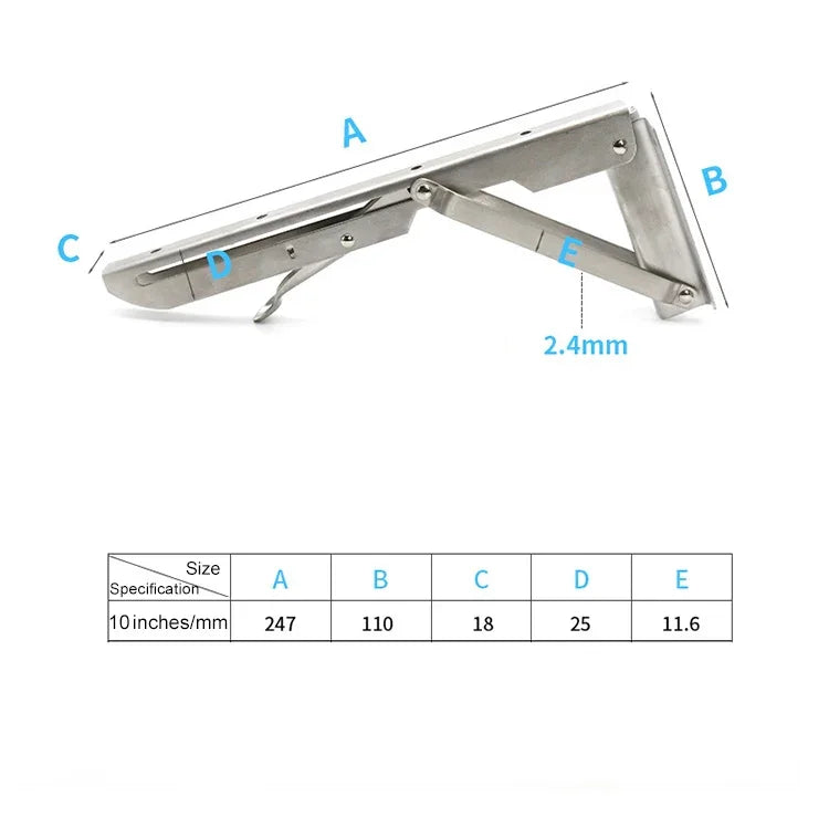 2 Stück 10 Zoll K-Typ Wandmontiertes klappbares Edelstahl-Federablage für Esstisch, 10 Zoll