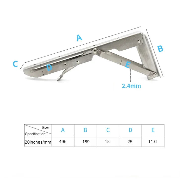 20 Zoll K-Typ Wandmontiertes klappbares Edelstahl-Federlagerregal für Esstische, 20 Zoll