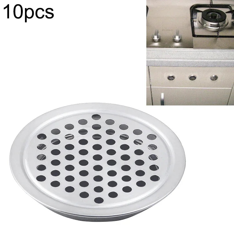 10 Stück flache Oberfläche 25 mm Schrank runde Lüftungsschlitze Edelstahl-Jalousie-Abdeckungen mit kleinen Löchern, 25 mm flach