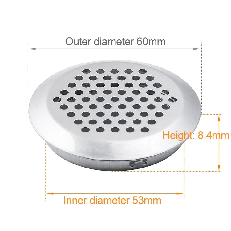 10 Stück Abgeschrägte Oberfläche 53 mm Schrank Runde Lüftungsschlitze Edelstahl Jalousie Abdeckungen mit kleinen Löchern, 53 mm Abgeschrägt