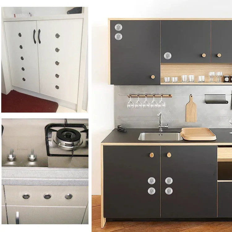 10 Stück Abgeschrägte Oberfläche 53 mm Schrank Runde Lüftungsschlitze Edelstahl Jalousie Abdeckungen mit kleinen Löchern, 53 mm Abgeschrägt