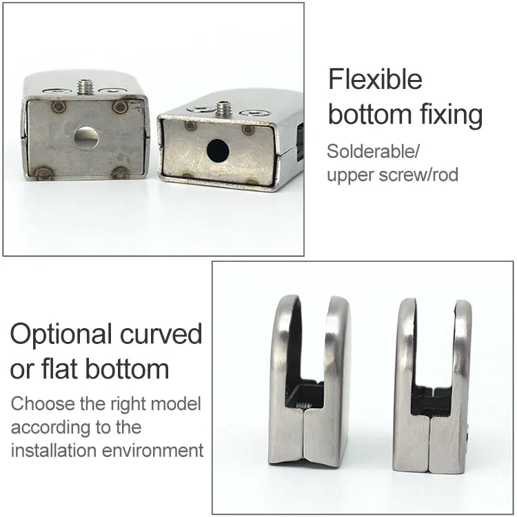 8-12mm Flat Bottom Matte Polished  201 Stainless Steel Fixed Clip Railing Glass Wood Layer Board Clamp Bracket, 8-12mm, Flat Bottom, 201 Stainless Steel