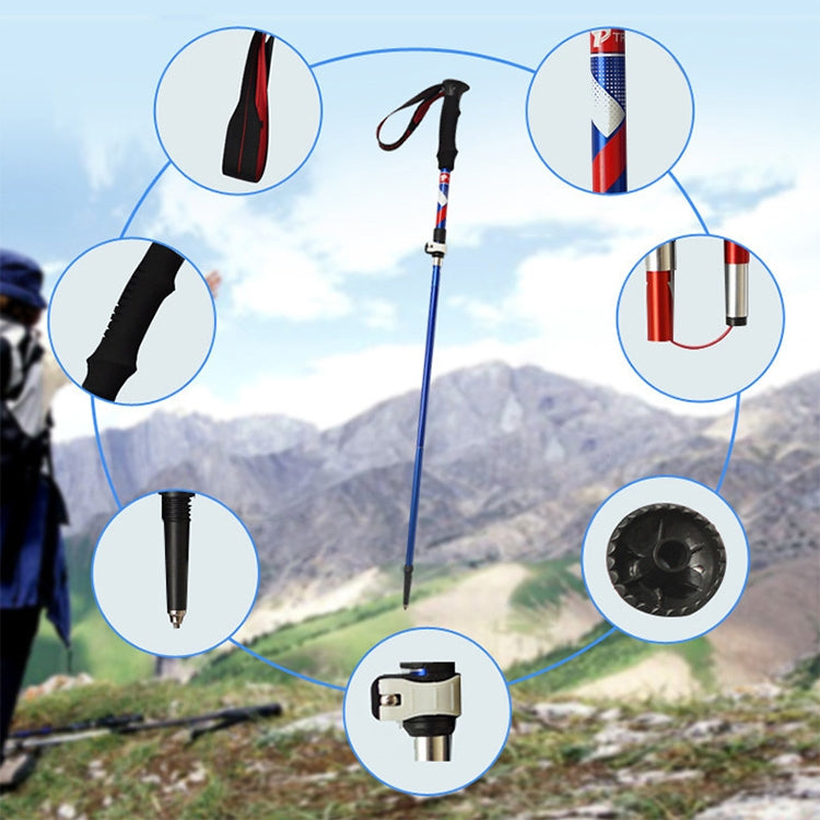 5-teilige, tragbare, faltbare Wanderstöcke aus Aluminiumlegierung, Faltlänge: 28,5 cm (Blau), Faltlänge: 28,5 cm (Rot), Faltlänge: 28,5 cm (Schwarz), Faltlänge: 28,5 cm (Grün)