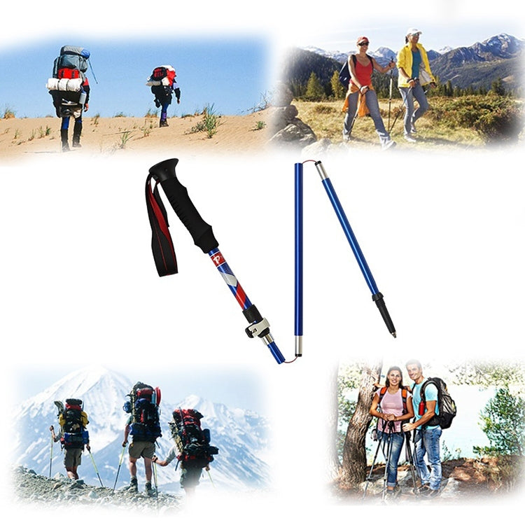 5-teilige, tragbare, faltbare Wanderstöcke aus Aluminiumlegierung, Faltlänge: 28,5 cm (Blau), Faltlänge: 28,5 cm (Rot), Faltlänge: 28,5 cm (Schwarz), Faltlänge: 28,5 cm (Grün)