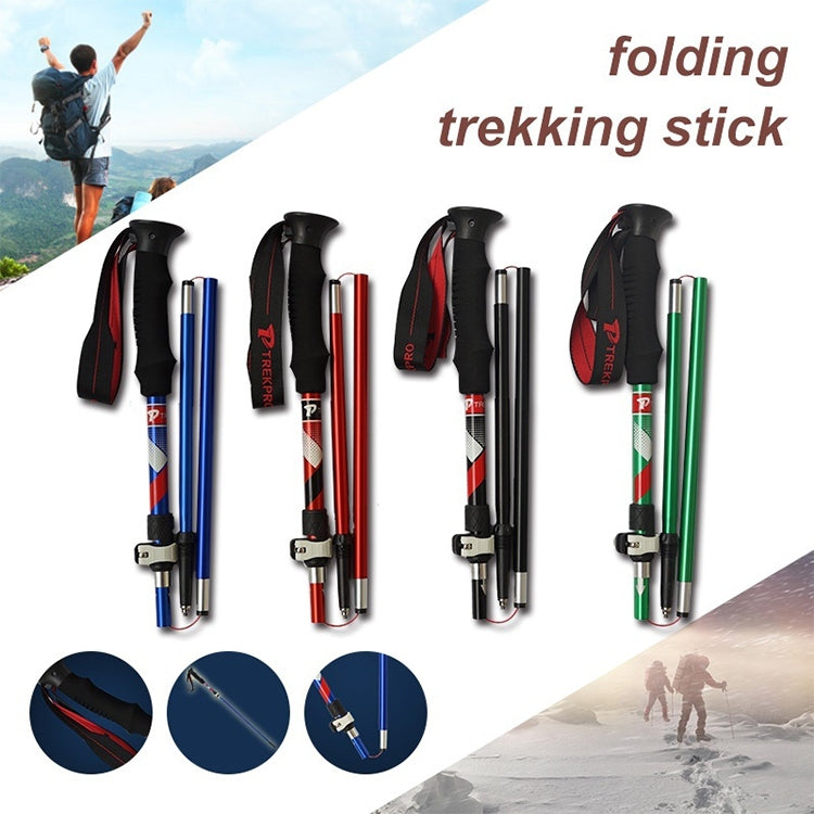5-teilige, tragbare, faltbare Wanderstöcke aus Aluminiumlegierung, Faltlänge: 28,5 cm (Blau), Faltlänge: 28,5 cm (Rot), Faltlänge: 28,5 cm (Schwarz), Faltlänge: 28,5 cm (Grün)