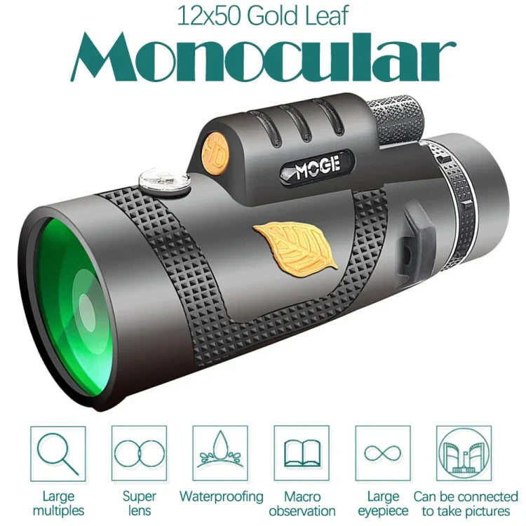 Moge 12x50 Professionelles HD Monokular Nachtsicht-Teleskop, Moge 12x50