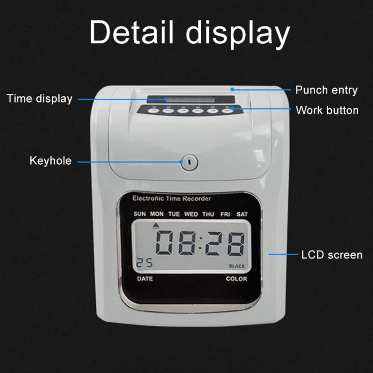 LCD-Bildschirm Elektronische Zeiterfassung Papierkarten-Anwesenheitsmaschine Stempeluhr, unterstützt Musikglocke, LCD-Bildschirm