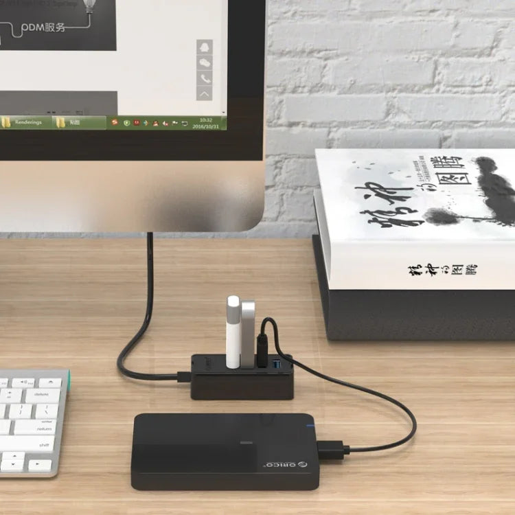 ORICO W5P-U3-30 4-Port USB 3.0 Desktop-HUB mit 30 cm Micro-USB-Kabel und Netzteil, W5P-U3-30 Schwarz