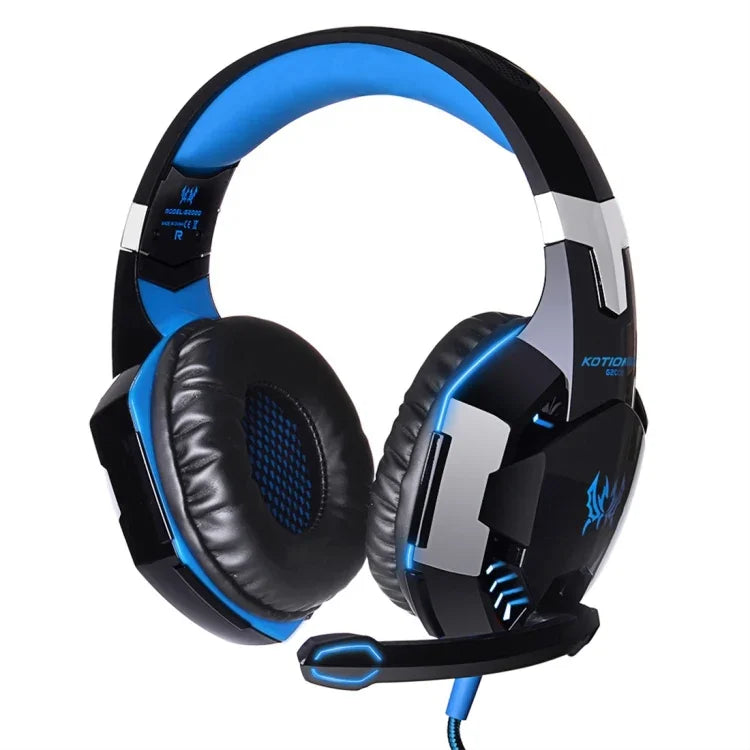 KOTION EACH G2000 Over-Ear Gaming-Kopfhörer Headset Kopfhörer Kopfbügel mit Mikrofon Stereo Bass LED-Licht für PC Gamer, Kabellänge: ca. 2,2m (Weiß + Rot), G2000