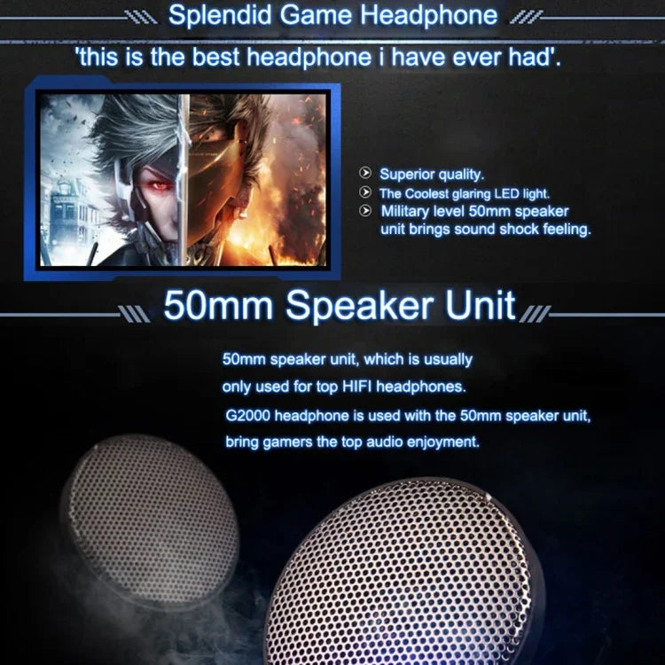 KOTION EACH G2000 Over-Ear Gaming-Kopfhörer Headset Kopfhörer Kopfbügel mit Mikrofon Stereo Bass LED-Licht für PC Gamer, Kabellänge: ca. 2,2m (Weiß + Rot), G2000