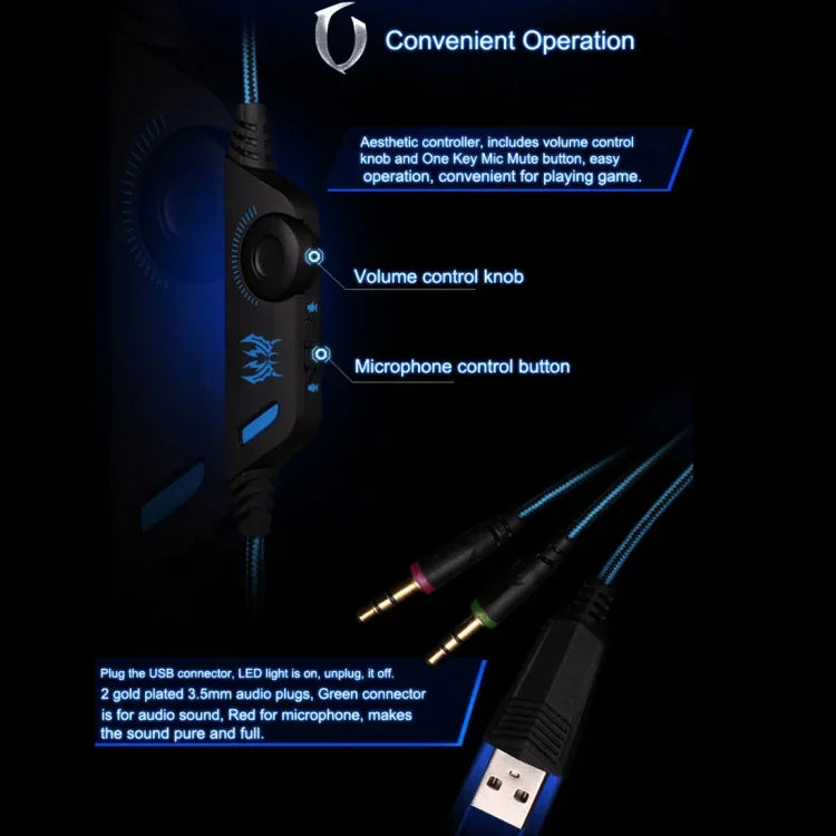 KOTION EACH G2000 Over-Ear Gaming-Kopfhörer Headset Kopfhörer Kopfbügel mit Mikrofon Stereo Bass LED-Licht für PC Gamer, Kabellänge: ca. 2,2m (Weiß + Rot), G2000