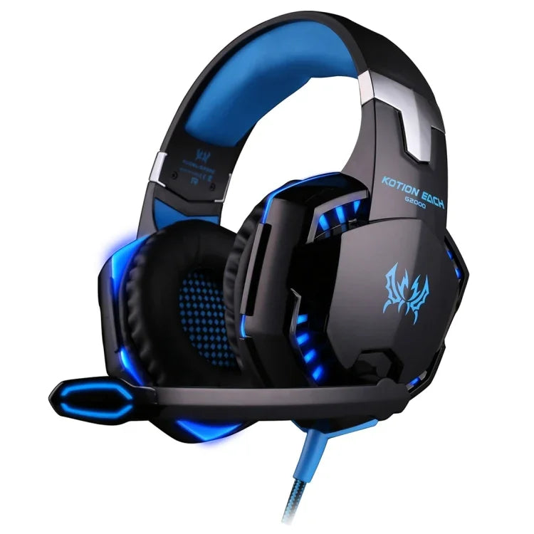 KOTION EACH G2000 Over-Ear Gaming-Kopfhörer Headset Kopfhörer Kopfbügel mit Mikrofon Stereo Bass LED-Licht für PC Gamer, Kabellänge: ca. 2,2m (Weiß + Rot), G2000