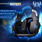 KOTION EACH G2000 Over-Ear Gaming-Kopfhörer Headset Kopfhörer Kopfbügel mit Mikrofon Stereo Bass LED-Licht für PC Gamer, Kabellänge: ca. 2,2m (Weiß + Rot), G2000