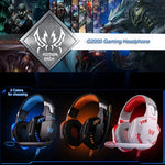 KOTION EACH G2000 Over-Ear Gaming-Kopfhörer Headset Kopfhörer Kopfbügel mit Mikrofon Stereo Bass LED-Licht für PC Gamer, Kabellänge: ca. 2,2m (Weiß + Rot), G2000