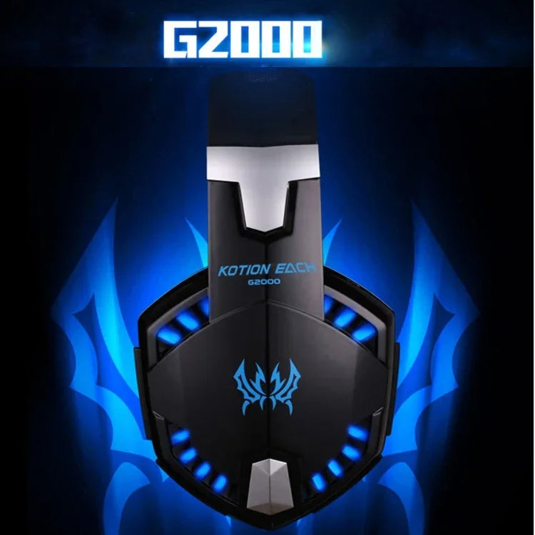 KOTION EACH G2000 Over-Ear Gaming-Kopfhörer Headset Kopfhörer Kopfbügel mit Mikrofon Stereo Bass LED-Licht für PC Gamer, Kabellänge: ca. 2,2m (Weiß + Rot), G2000