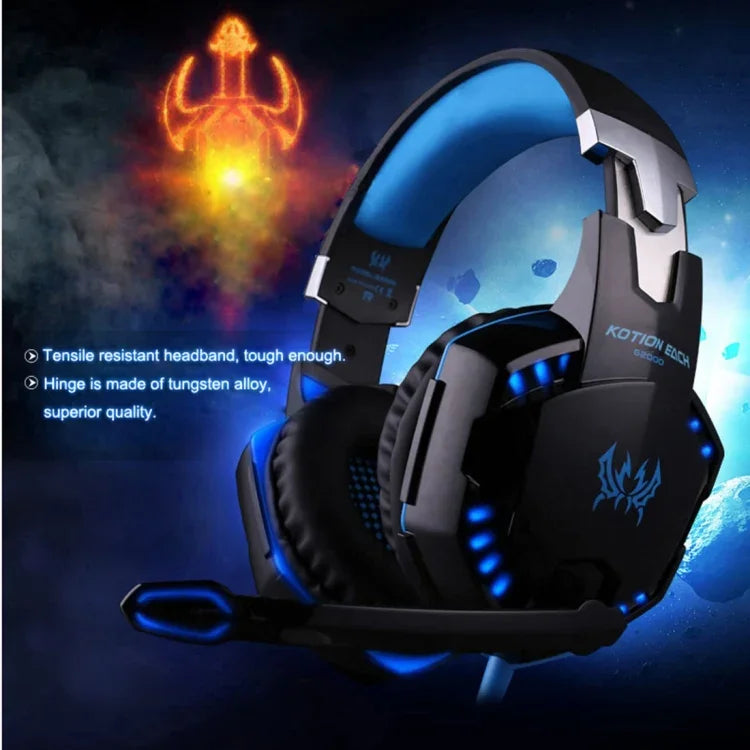 KOTION EACH G2000 Over-Ear Gaming-Kopfhörer Headset Kopfhörer Kopfbügel mit Mikrofon Stereo Bass LED-Licht für PC Gamer, Kabellänge: ca. 2,2m (Weiß + Rot), G2000