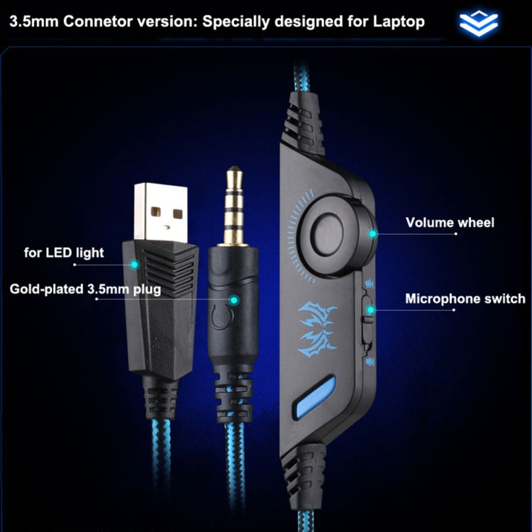 KOTION EACH G9000 3.5mm Gaming-Kopfhörer mit Mikrofon und LED-Licht für Laptop / Tablet / Mobiltelefone, Kabellänge: ca. 2.2m, G9000