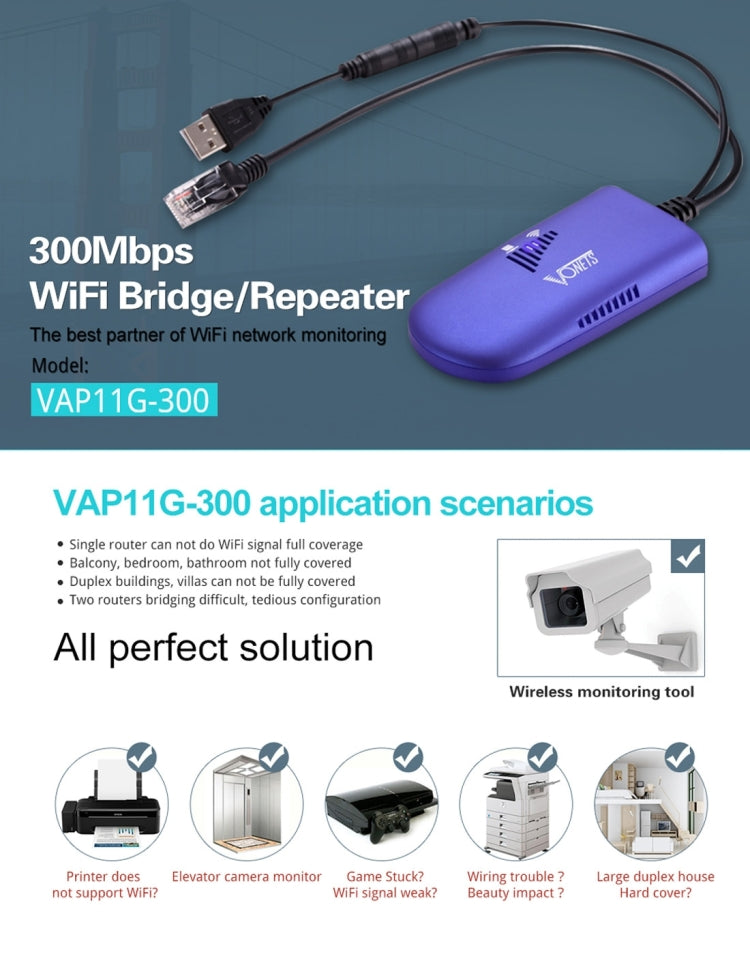 VONETS VAP11G-300 Mini WiFi 300Mbps Bridge WiFi Repeater, bester Partner für IP-Geräte / IP-Kameras / IP-Drucker / XBOX / PS3 / IPTV / Skybox, VAP11G-300