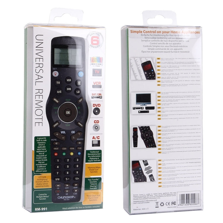 CHUNGHOP RM-L991 Universelle LCD-Fernbedienung mit Lernfunktion für TV VCR SAT CBL DVD CD A/C, RM-L991