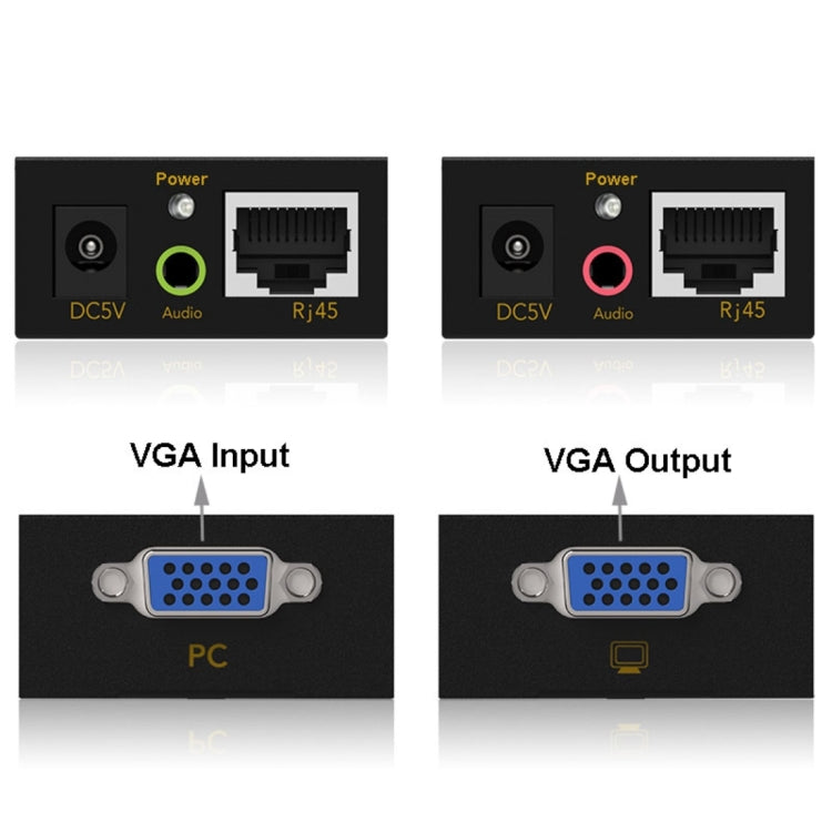 VGA & Audio Extender 1920x1440 HD 100m Cat5e / 6-568B Netzwerkkabel Sender Empfänger Adapter, Übertragungsdistanz: 100m