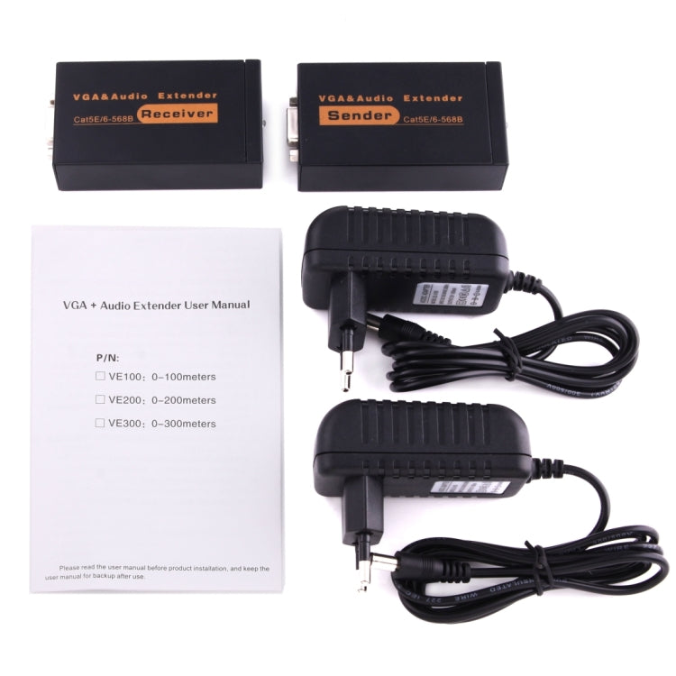 VGA & Audio Extender 1920x1440 HD 100m Cat5e / 6-568B Netzwerkkabel Sender Empfänger Adapter, Übertragungsdistanz: 100m