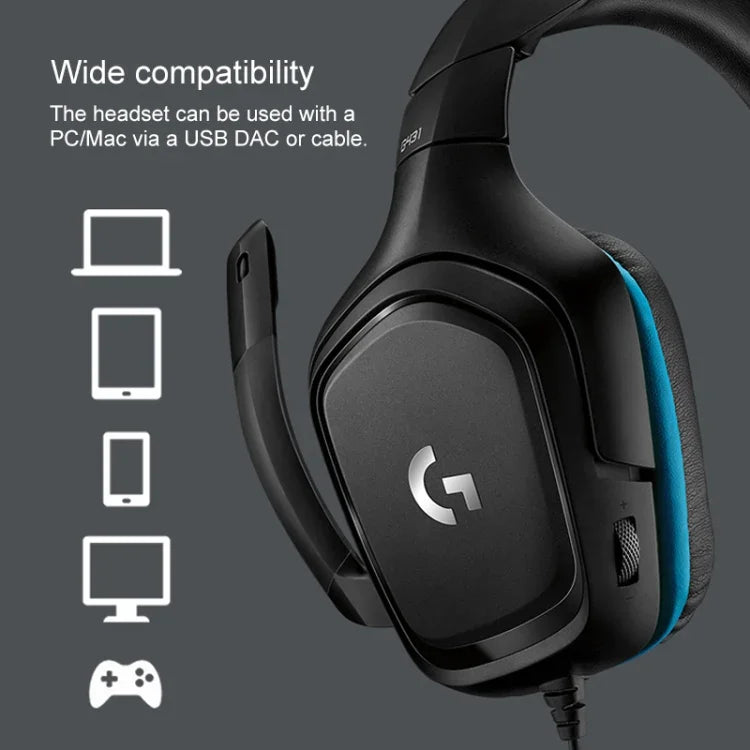 Logitech G431 Dolby 7.1 Surround Sound Stereo Faltbares Geräuschunterdrückungs-Wettkampf-Gaming-Headset, G431