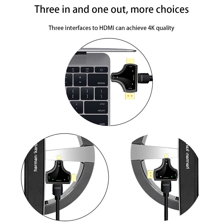 D62A DisplayPort + Mini DP + HDMI Stecker zu HDMI Buchse 3-in-1 Adapter, D62A