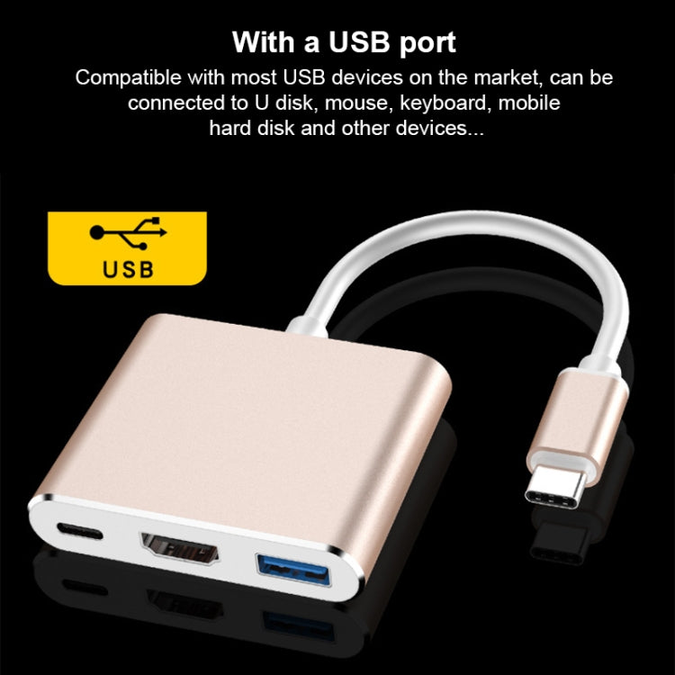 V125 USB-C / Typ-C Stecker zu PD + HDMI + USB 3.0 Buchse 3-in-1 Konverter, 3-in-1