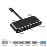 V126 USB-C / Typ-C Stecker zu PD + HDMI + VGA + Audio + USB 3.0 Buchse 5-in-1 Konverter, 5-in-1