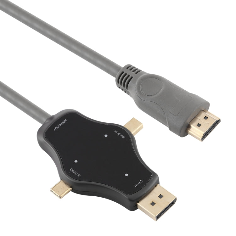 D65A 1,8 m DisplayPort In & Mini DP In & USB-C / Typ-C In zu HDMI 4K Ausgang Video Adapterkabel, D65A