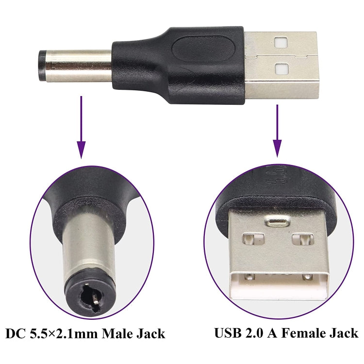 10 Stück 5,5 x 2,1mm Stecker zu USB 2.0 Stecker DC Stromstecker, 5,5 x 2,1mm