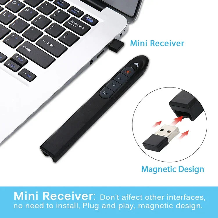 XM930 2,4GHz kabelloser Laser PowerPoint Seitenwendestift, Multimedia Wireless Präsentationsprojektionsstift mit USB-Empfänger, unterstützt Niedrigbatterie-Erinnerung, Fernbedienungsreichweite: 100m, 100m Weiß, 100m Schwarz