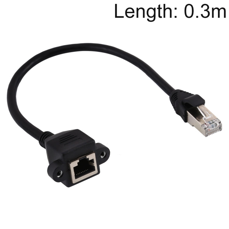 RJ45 Buchse zu Stecker CAT6E Netzwerk Panel-Montage Schraubverschluss Verlängerungskabel, Länge: 0,3m, Länge: 0,3m