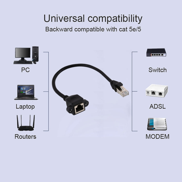 RJ45 Buchse zu Stecker CAT6E Netzwerk Panel-Montage Schraubverschluss Verlängerungskabel, Länge: 0,3m, Länge: 0,3m