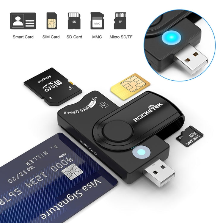 ROCKETEK CR310 USB 3.0 + TF-Karten + SD-Karten + SIM-Karten + Smart Card Multifunktions-Kartenleser, USB 3.0