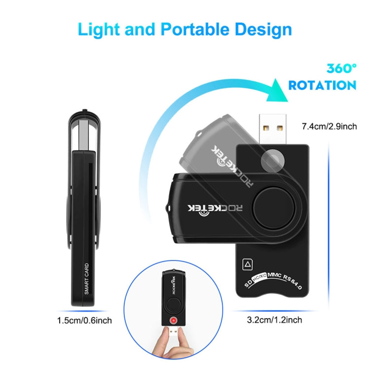 ROCKETEK CR310 USB 3.0 + TF-Karten + SD-Karten + SIM-Karten + Smart Card Multifunktions-Kartenleser, USB 3.0