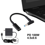 PD 100W 18,5-20V 4,5 x 0,6mm Winkel zu USB-C / Typ-C Adapter Nylon geflochtenes Kabel für HP, 4,5 x 0,6mm