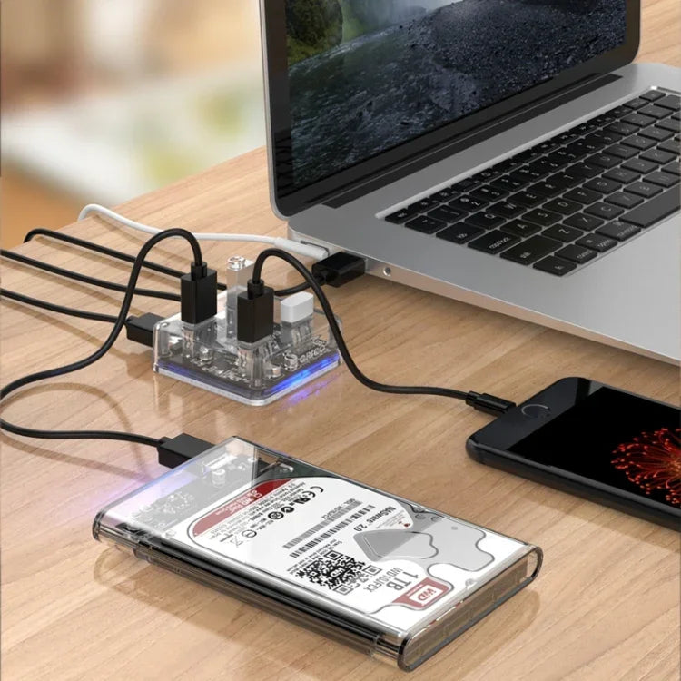 ORICO MH4U-100 USB 3.0 Transparenter Desktop-HUB mit 100cm Micro-USB-Kabel, MH4U-100