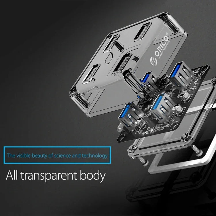 ORICO MH4U-100 USB 3.0 Transparenter Desktop-HUB mit 100cm Micro-USB-Kabel, MH4U-100