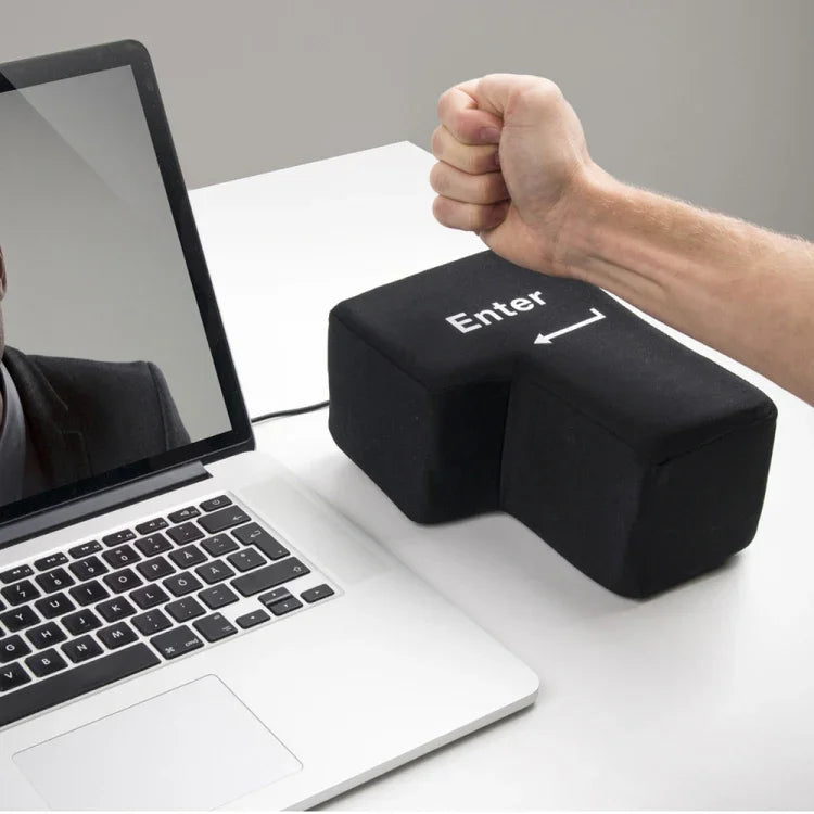 Großes USB-Computer-Desktop-Kissen mit Enter-Taste, kreatives Belüftungskissen mit Enter-Taste (Schwarz)