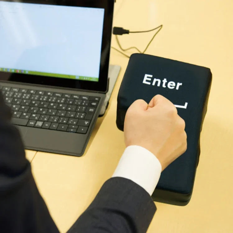 Großes USB-Computer-Desktop-Kissen mit Enter-Taste, kreatives Belüftungskissen mit Enter-Taste (Schwarz)